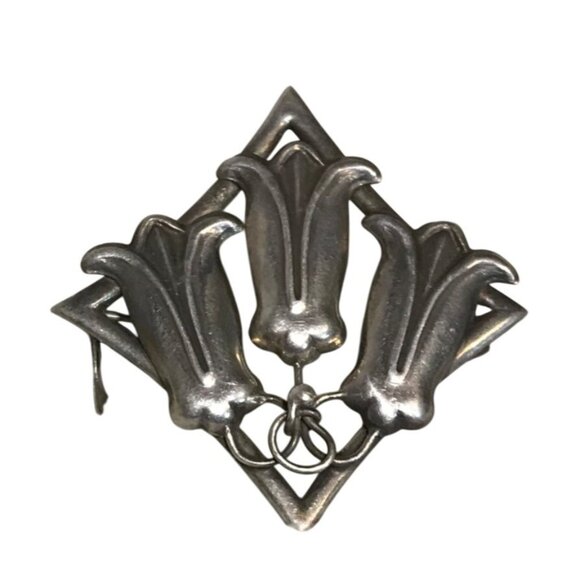 Floral Brooch Art Deco Style Silver Plata 900 Made in Chile 1.5" - Picture 1 of 7
